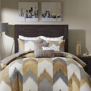 Ink + Ivy Alpine blush blue tan white queen duvet cover